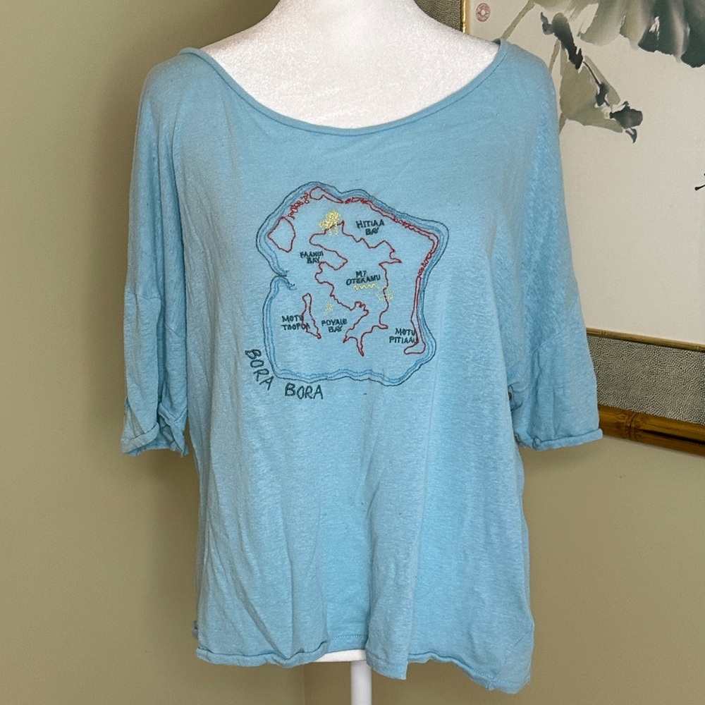 Free People We the Free Bora Bora Embroidered Map Sleeveless Top